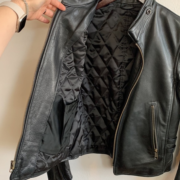 Heavy Cowhide Black Leather 4-pkt Moto Jacket with Brass Hardware - Picture 11 of 15